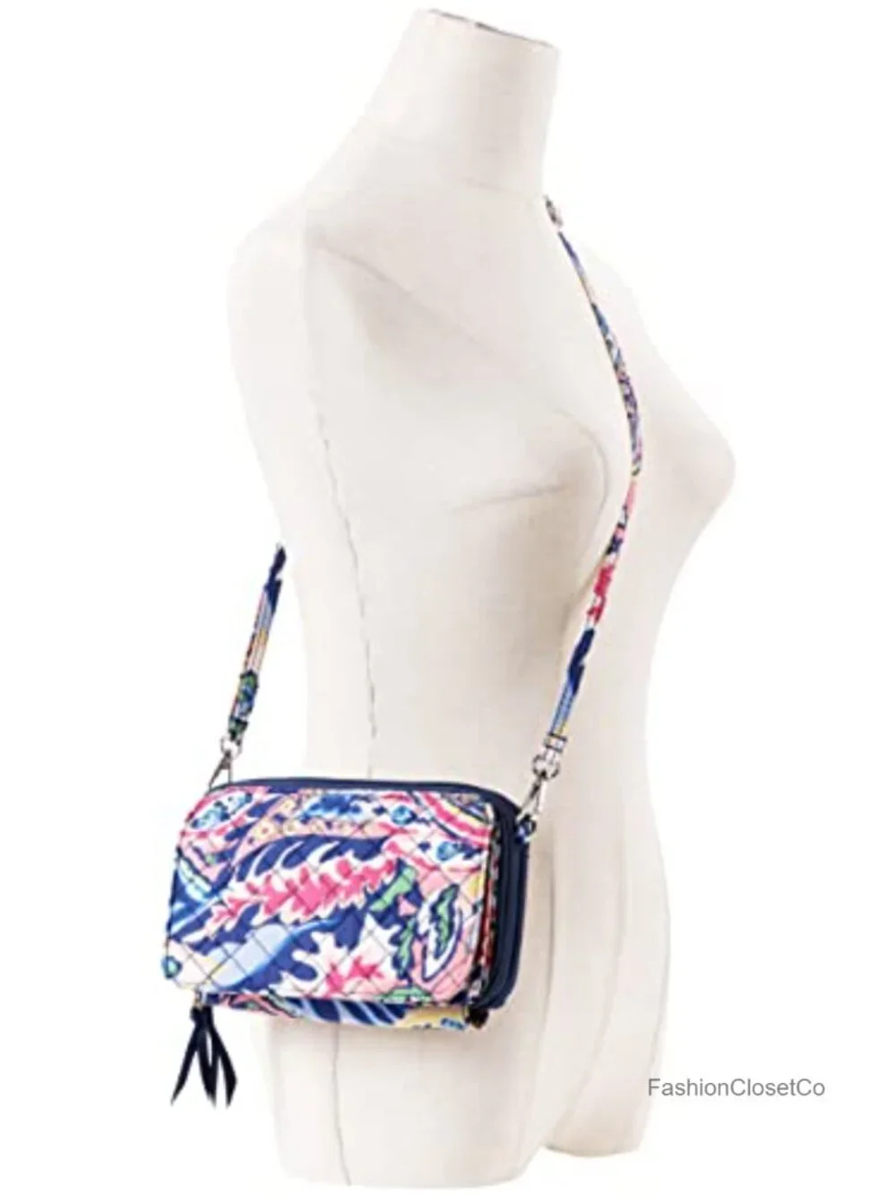 Cotton quilted double-zipper crossbody wallet purse clutch with card slots and